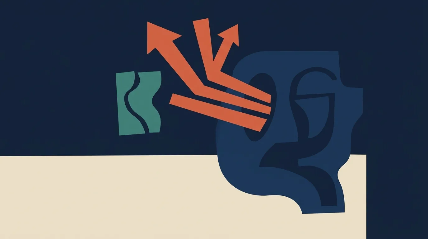 Orange arrows extending from an abstract dark blue profile.