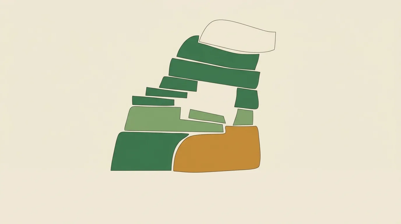 An uneven stack of green blocks with visible gaps.