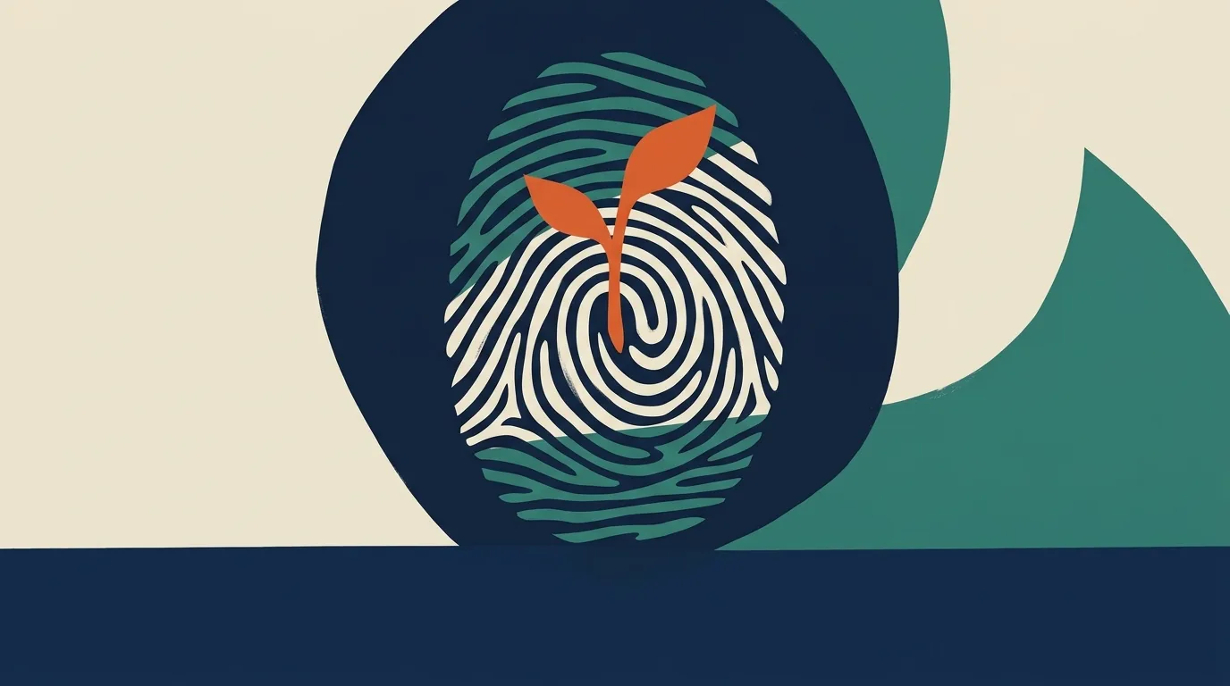 A fingerprint pattern with an orange arrow at its center.